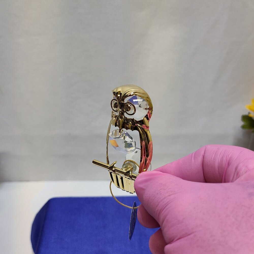 Crystal Delight 24K Gold Plated Owl Suncatcher Austrian Crystals Suction Cup VTG